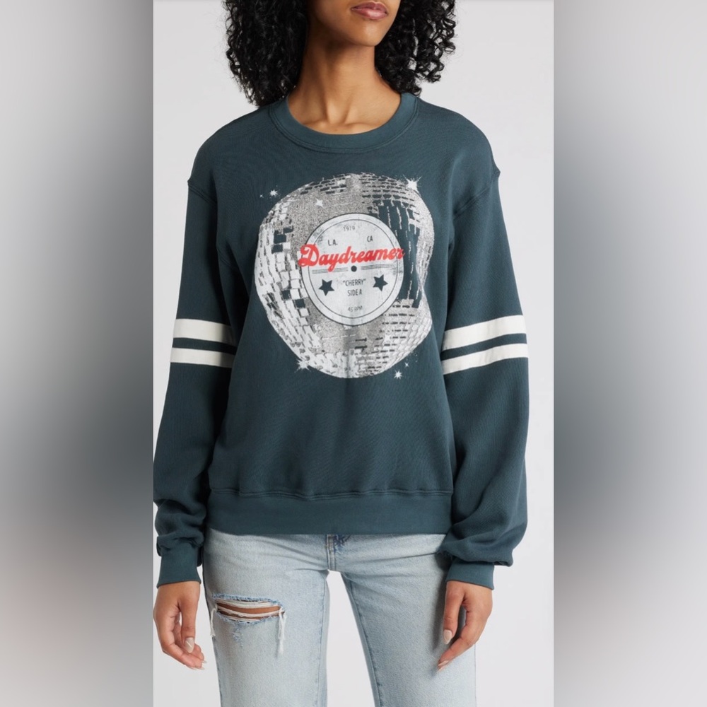 NWT Daydreamer Disco Ball Varsity Cotton Graphic Sweatshirt- Vintage Black- S